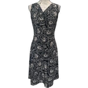 Vintage 90s Expressions Black & White Floral Babydoll Midi Dress